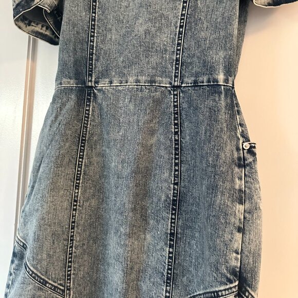 Retrofête Zelda Wrap Dress Distressed Denim In Sienna Puffed Sleeve Front Slit - Picture 10 of 10